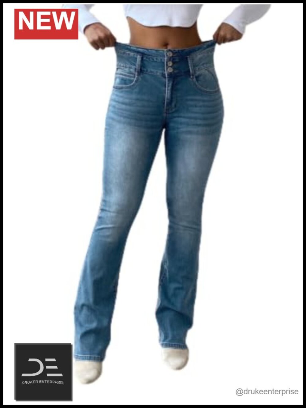 High Waist Tummy Control Bootcut Jeans Women's Stretchy Distressed Denim